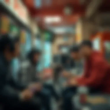 Social Interaction through Gaming A group of friends enjoying their time while playing games in a convenience store