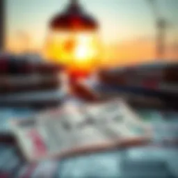 A picturesque view of a lottery ticket lying on a table with a backdrop of financial newspapers