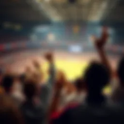 A vibrant stadium filled with enthusiastic fans cheering for their team